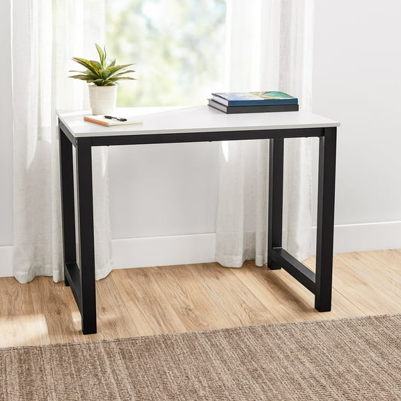 Mainstays 40" Wood & Metal Writing Desk, White Wood Grain with Black Frame