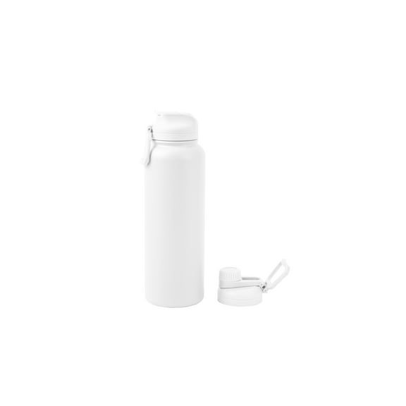 Mainstays 40 fl oz Arctic White Solid Print Insulated Stainless Steel Water Bottle with 2 Interchangeable Lids