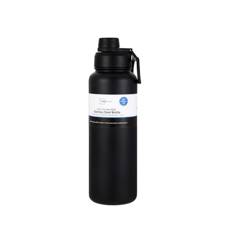 Mainstays 40 oz Black Stainless Steel Double-Wall Water Bottle