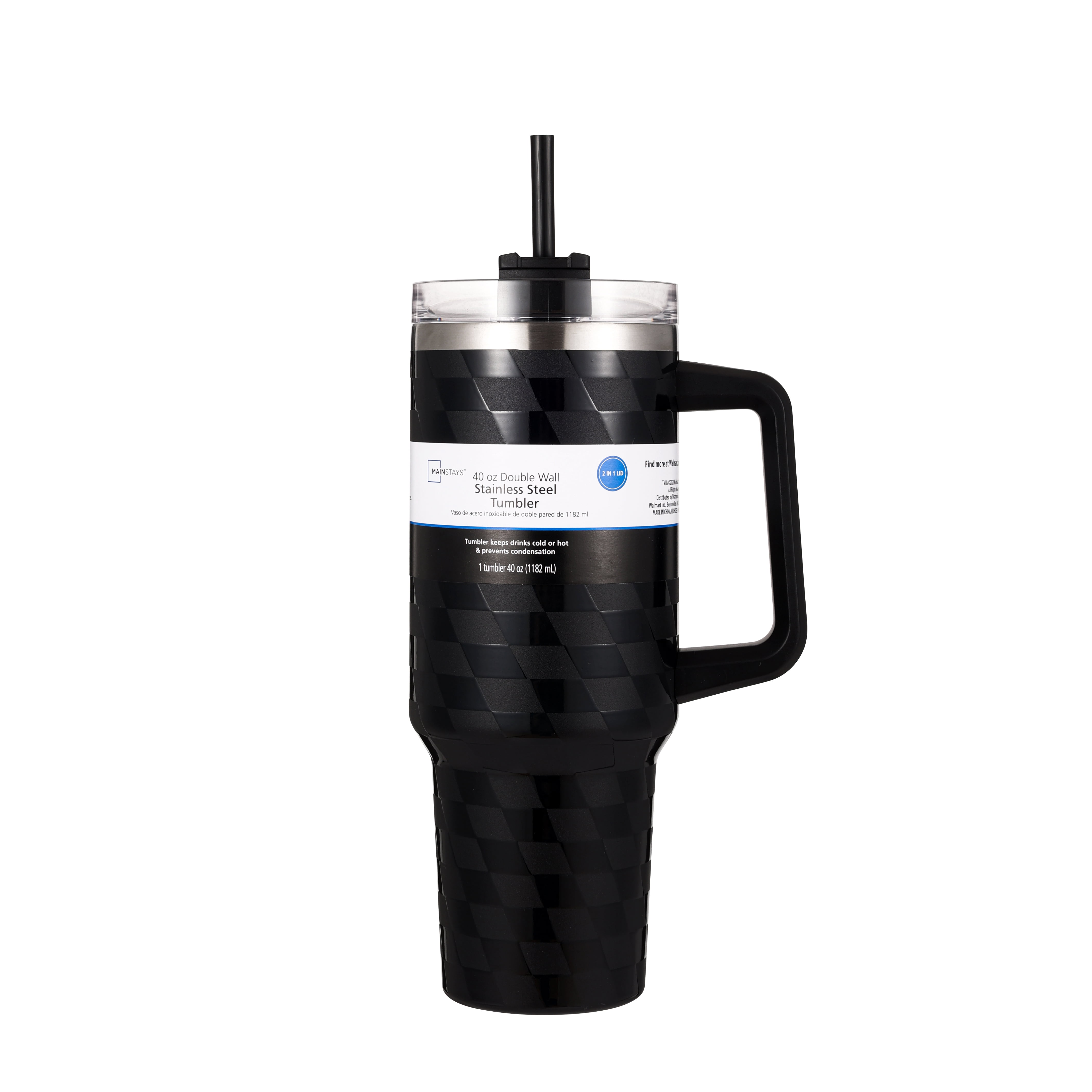 Mainstays 40oz Black Diamond Pattern Tumbler Stainless Steel Double Wall