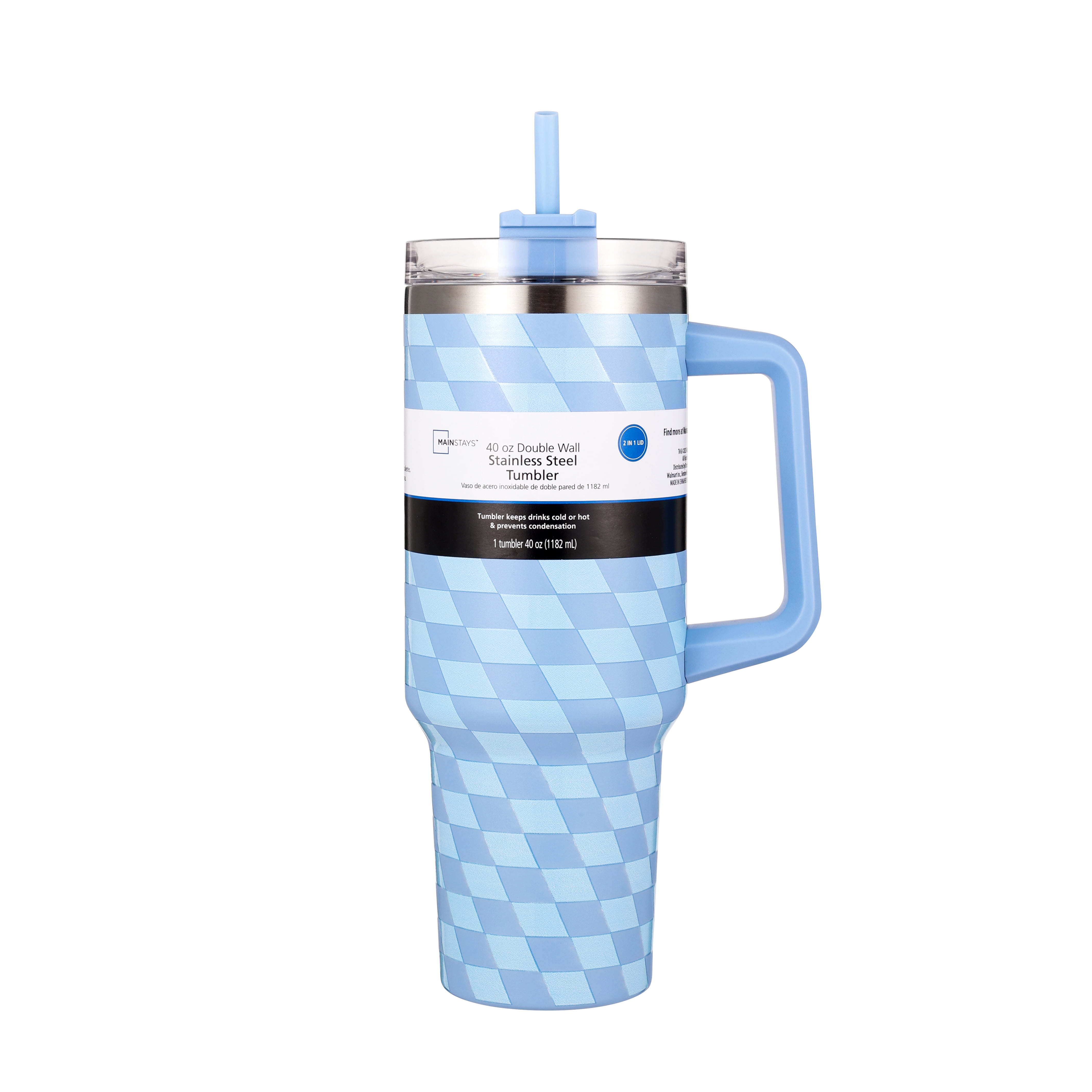 Mainstays 40oz Blue Diamond Pattern Tumbler Stainless Steel Double