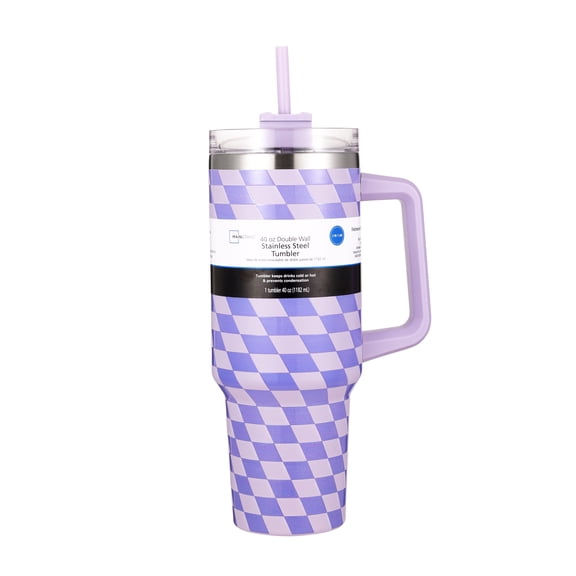 Mainstays 40oz Purple Diamond Pattern Tumbler Stainless Steel Double Wall