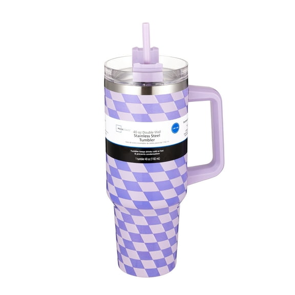 Mainstays 40oz Purple Diamond Pattern Tumbler Stainless Steel Double Wall