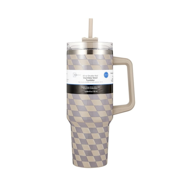 Mainstays 40oz Tan Diamond Pattern Double-Wall Stainless Steel Insulated Tumbler