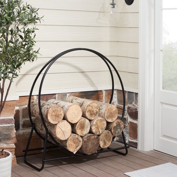 Mainstays 40 inch Metal Log Holder Black Powder Coated Finish