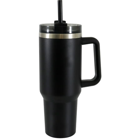 Mainstays 40 oz Stainless Steel Tumbler with Straw and Handle, Double Wall Insulated, Black