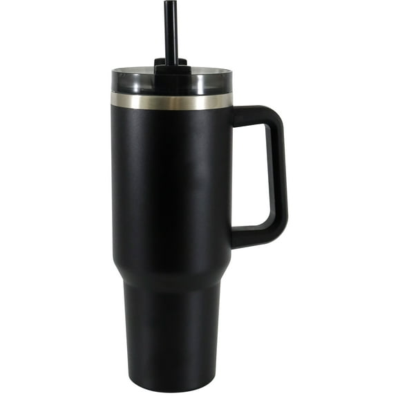 Mainstays 40 oz Stainless Steel Tumbler with Straw and Handle, Double Wall Insulated, Black