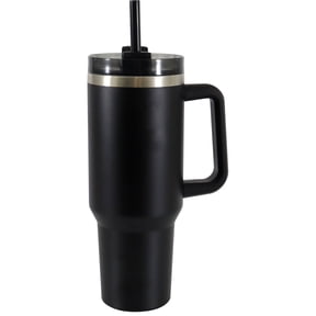 Mainstays 40 oz Stainless Steel Tumbler with Straw, Handle and Double-Wall Insulation, Black