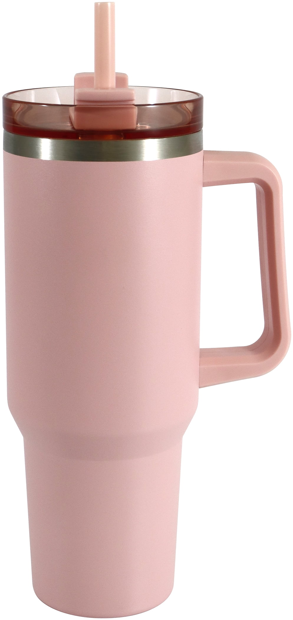 Mainstays 40 oz Stainless Steel Tumbler with Straw and Handle, Double Wall Insulated, Pink