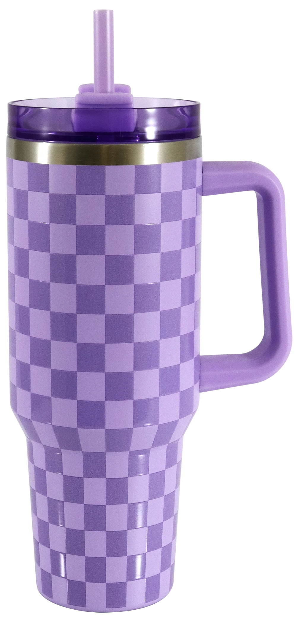 Mainstays 40 oz Stainless Steel Tumbler with Straw and Handle, Double Wall Insulated, Purple Check