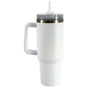 Mainstays 40 oz Double-Wall Vacuum Insulated Stainless Steel Tumbler with Straw and Handle, White
