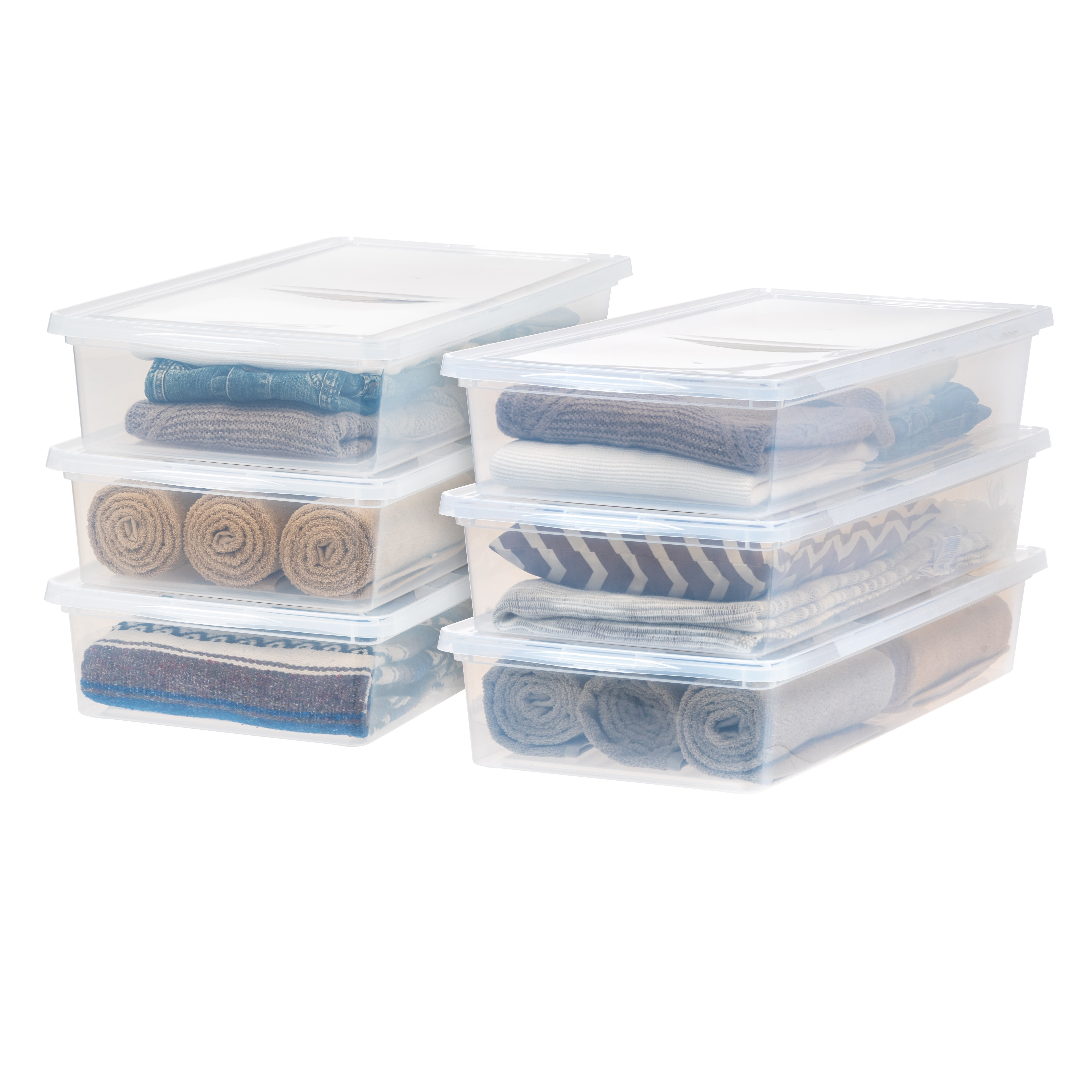 Mainstays 41 Qt. Plastic Underbed Storage Bins with Lids Clear Stackable Totes 6Pk