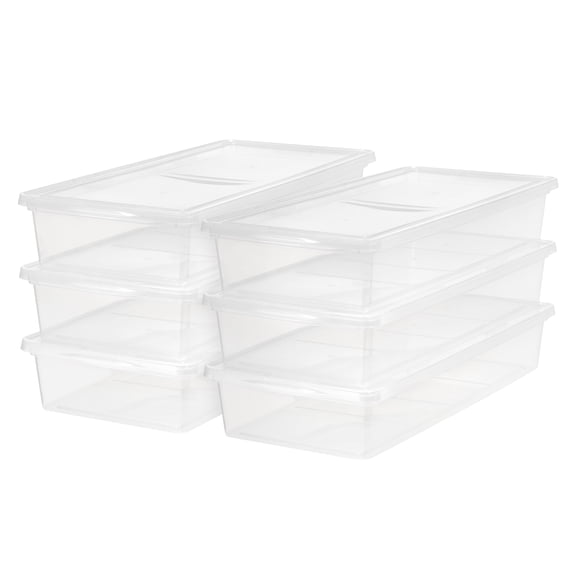 Mainstays 41 Qt. (10 gal.) Plastic Under Bed Box, Stackable Closet Storage Bins, Clear, Set of 6