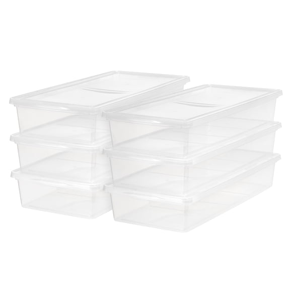 Mainstays 41 Qt. (10 gal.) Plastic Under Bed Box, Stackable Closet Storage Bins, Clear, Set of 6