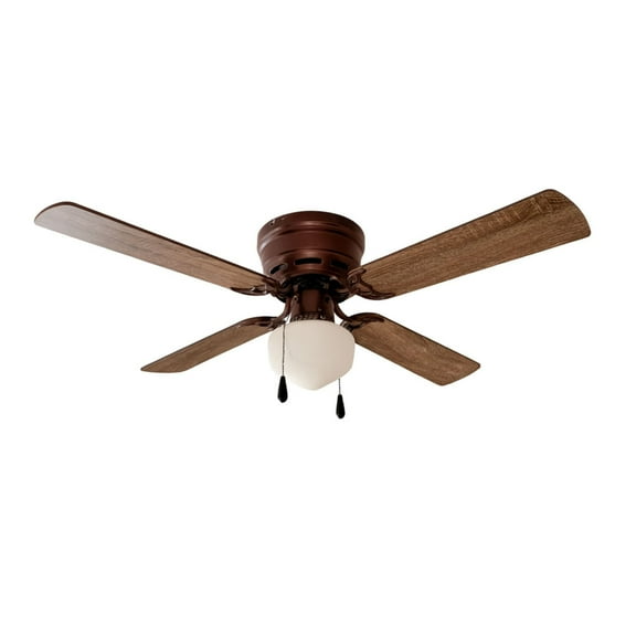 Mainstays 42 Inch Hugger Metal Indoor Ceiling Fan with Light, Oil Rubbed Bronze, 4 Blades, LED Bulb, Reverse Airflow