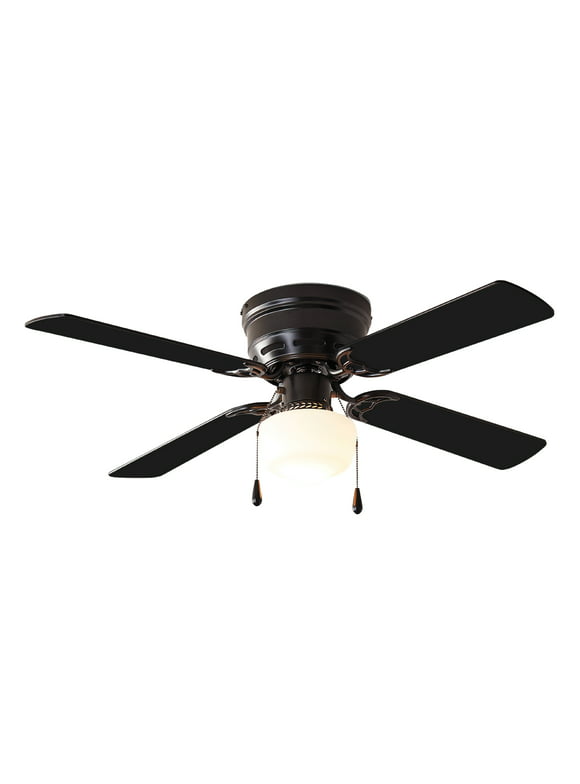 Mainstays 42 Inch Hugger Indoor Ceiling Fan with Light Kit, Black, 4 Blades, LED Bulb, Reverse Airflow