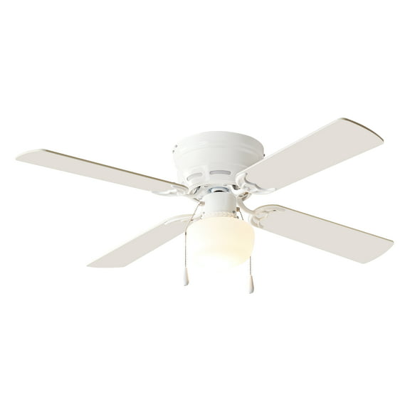 Mainstays 42 Inch Hugger Metal Indoor Ceiling Fan with Light, White, 4 Blades, LED Bulb, Reverse Airflow