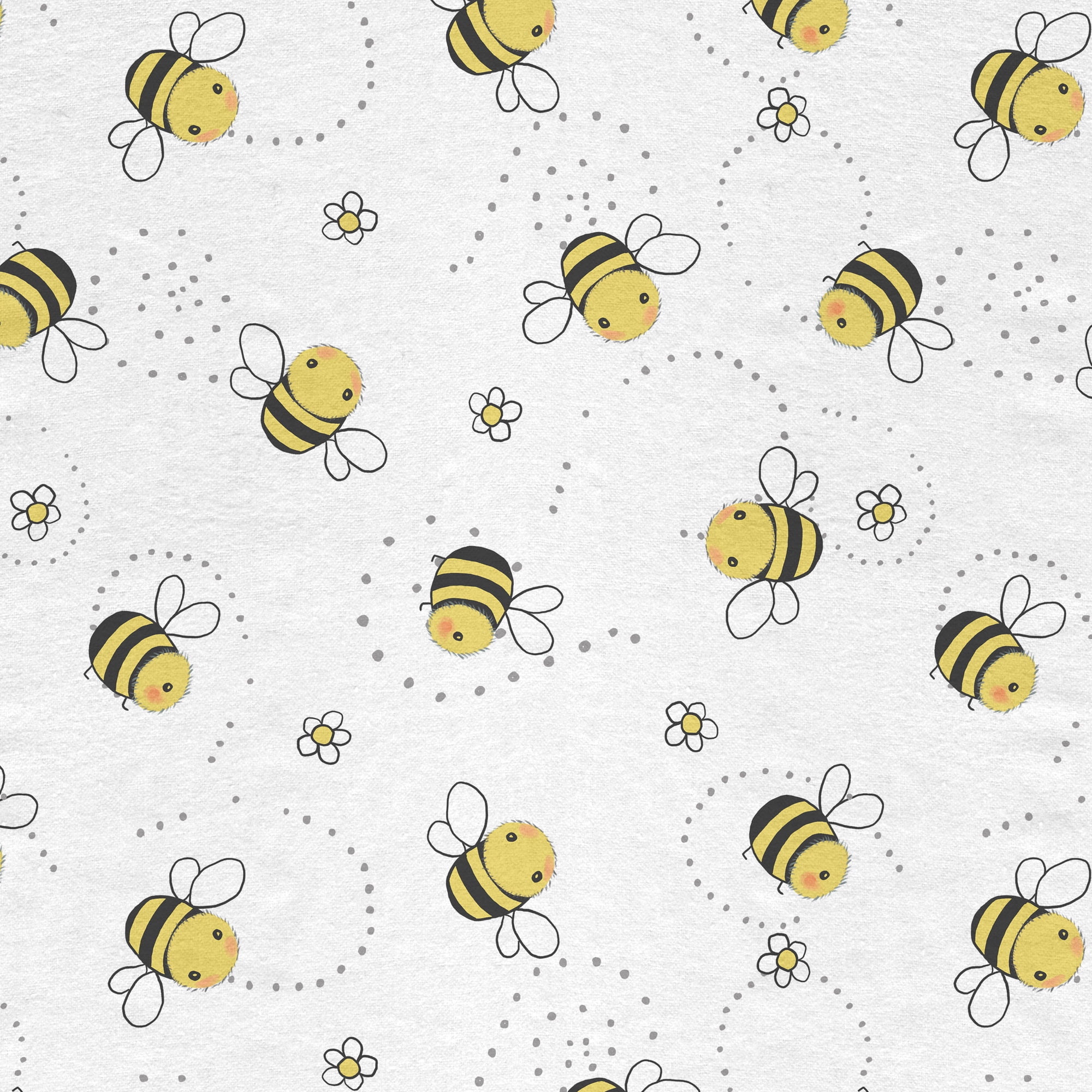 Mainstays 42" Light-weight Flannel Fabric Busy Bees by the Yard, White