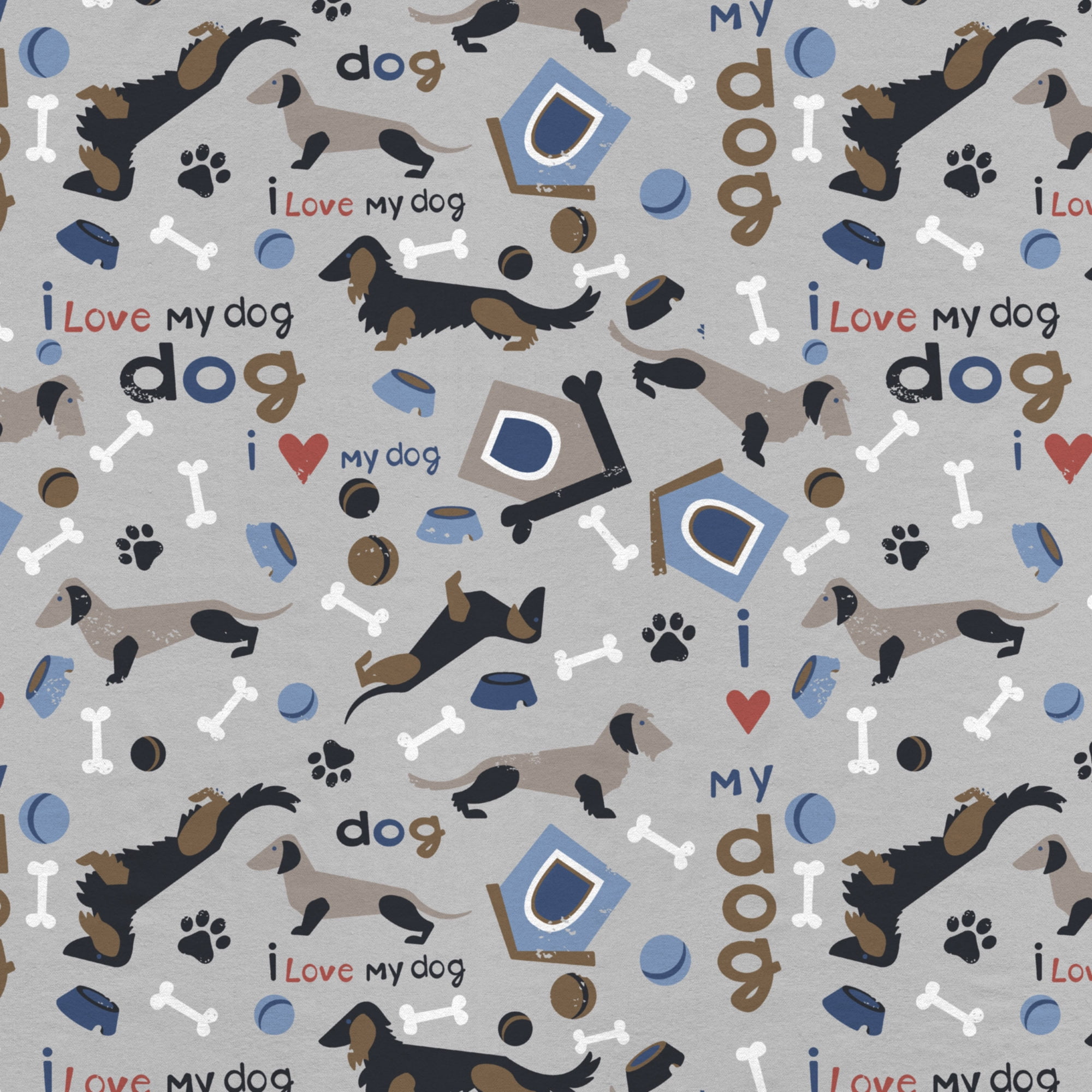 Mainstays 42" Light-weight Flannel Fabric Love My Dog by the Yard, Gray