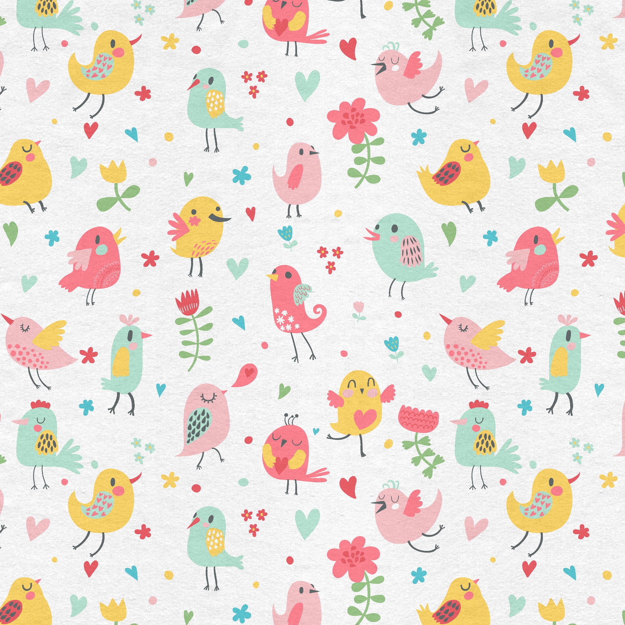 Mainstays 42" Light-weight Flannel Fabric Multi Birds by the Yard, White