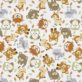 Mainstays 1.5 Yards 100% Cotton Light-weight Flannel Woodland Buds, White, Brown, 42" Wide for Crafts