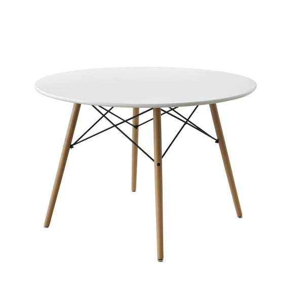Mainstays 42inch Round Modern Wood Dining Table Mid Century Style, Beech and White Color for Indoor
