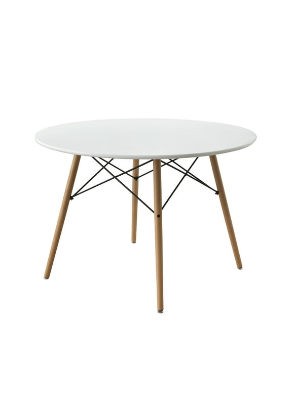 Mainstays 42inch Round Modern Wood Dining Table Mid Century Style, Beech and White Color for Indoor