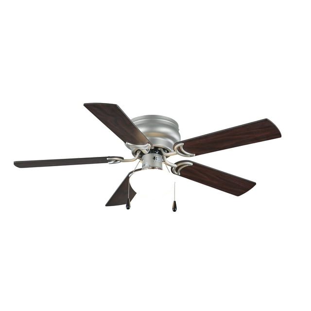 Mainstays 44" Hugger Indoor Ceiling Fan with Single Light, Satin Nickel, 5 Blades, LED, Reverse Airflow
