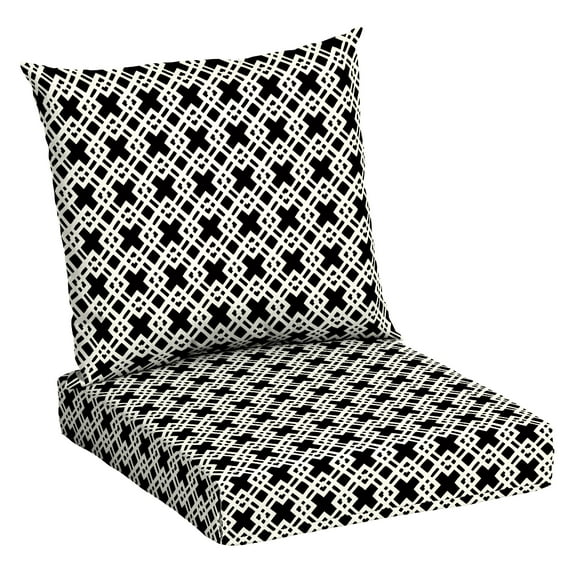 Mainstays 45" L x 22.75" W Black & White Lattice Rectangle Outdoor 2 Piece Deep Seat Cushion