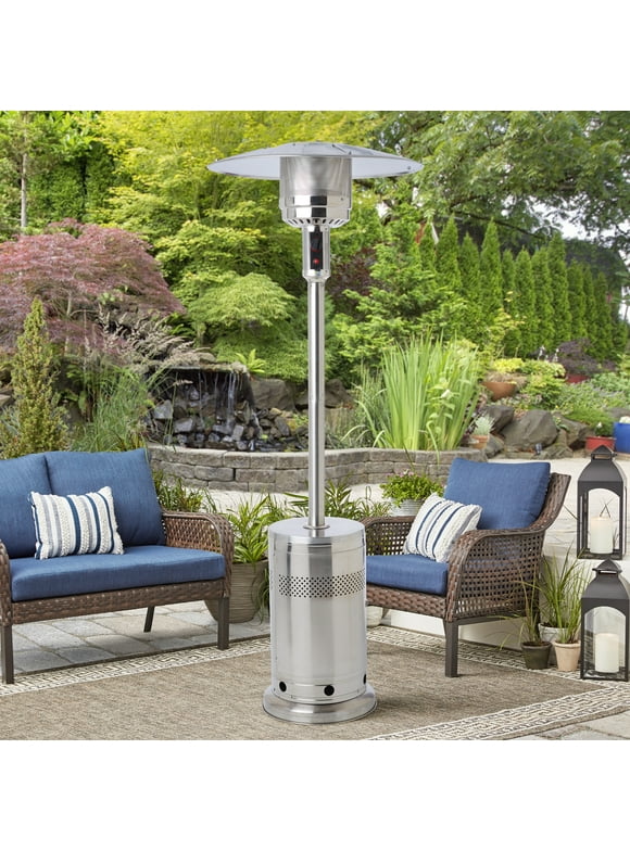 Mainstays 48,000 BTU Propane Gas Outdoor Freestanding Patio Heater, Stainless Steel