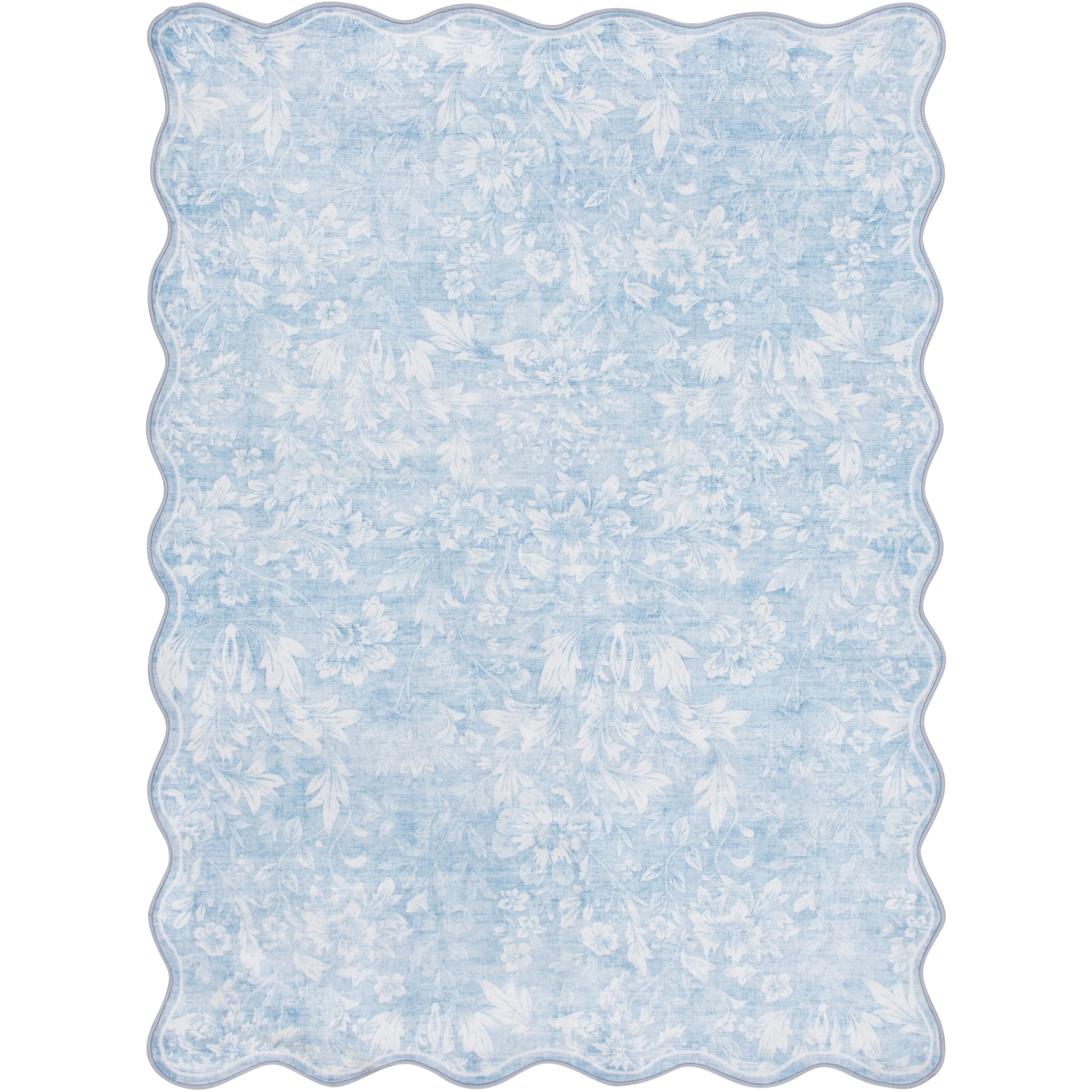 Mainstays 4'x5'6" Blue Feather Faux Fur Scalloped Indoor Accent Rug