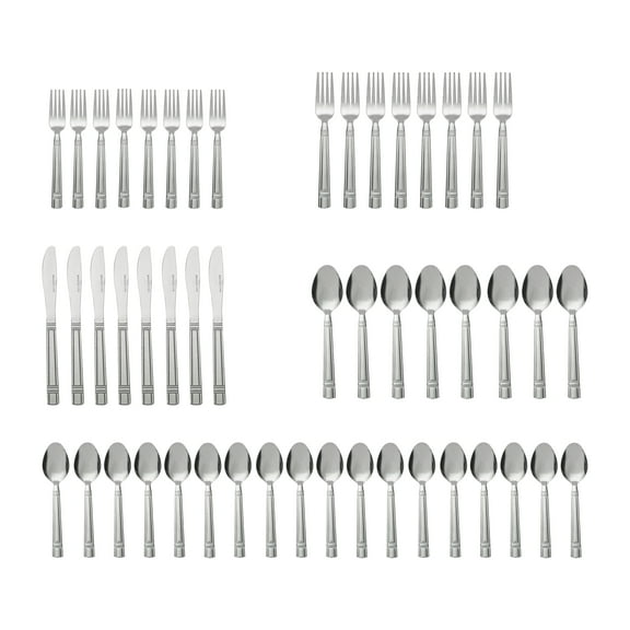 Mainstays 49 Piece Elena Adult Stainless Steel Flatware and Organizer Tray Value Set Silver, Service for 8