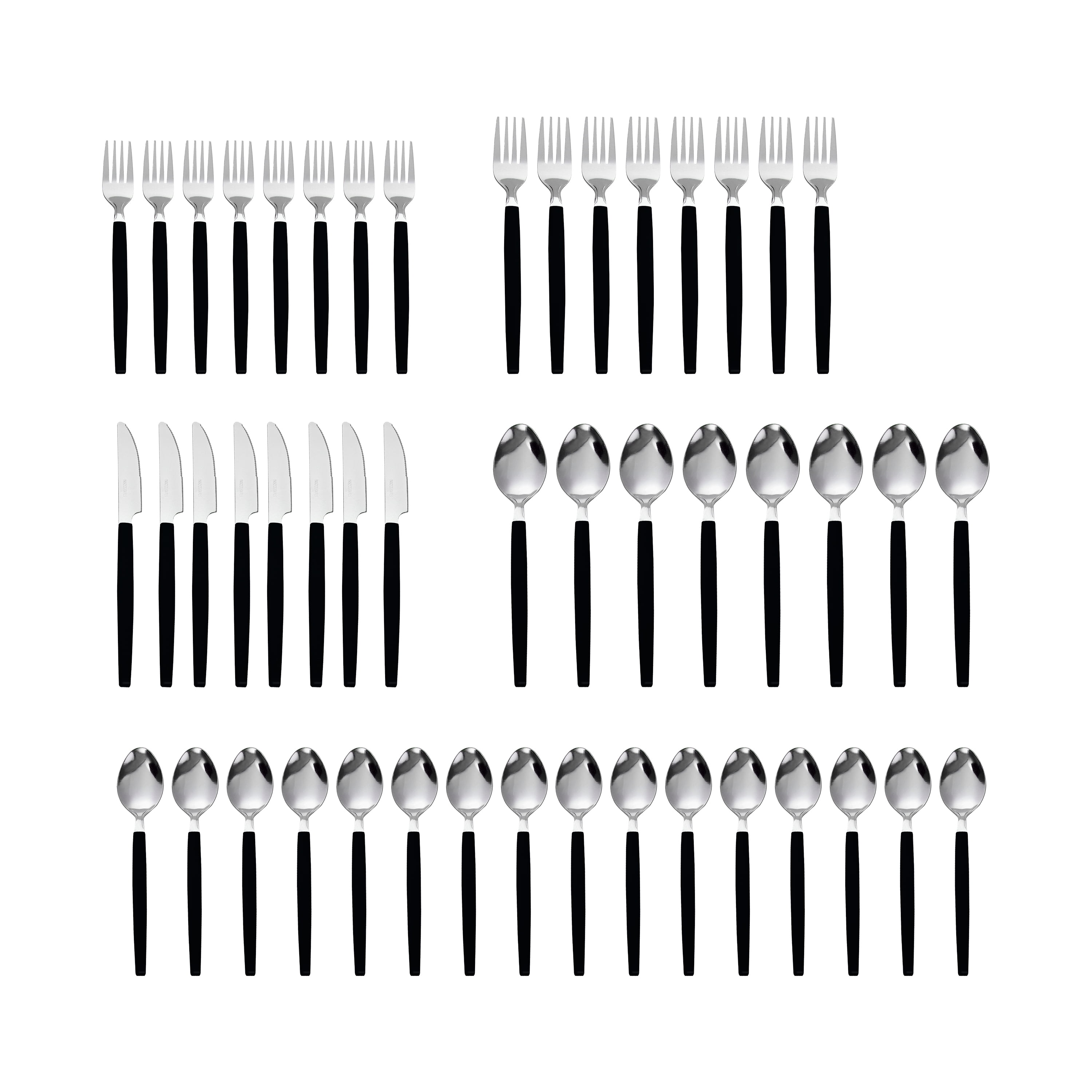 Mainstays 49 Piece Stainless Steel and Black Plastic Flatware Set with Organizer Tray, Service for 8