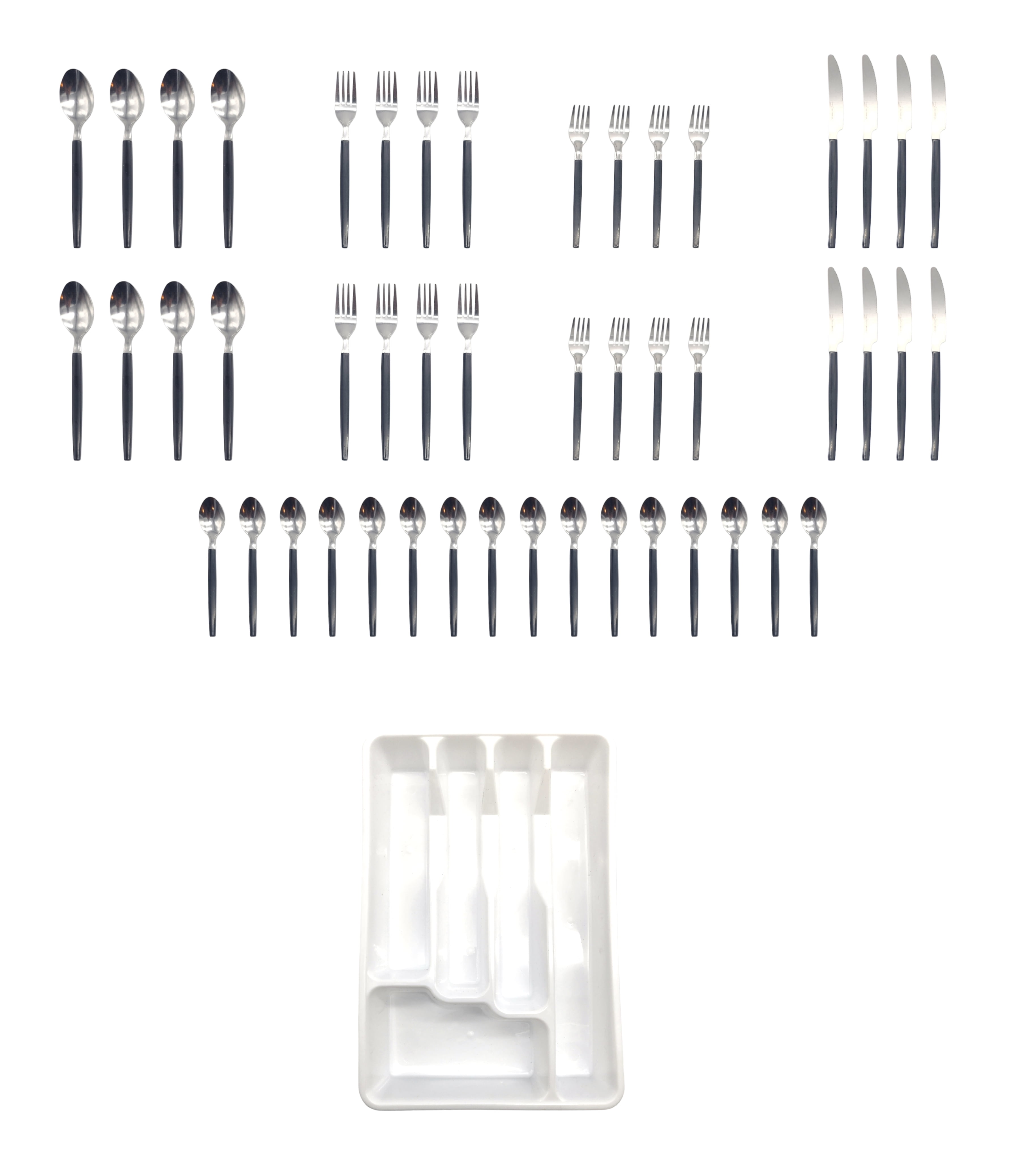 Mainstays 49 Piece Stainless Steel and Plastic Flatware Set with Tray, Blue Cove, Service for 8