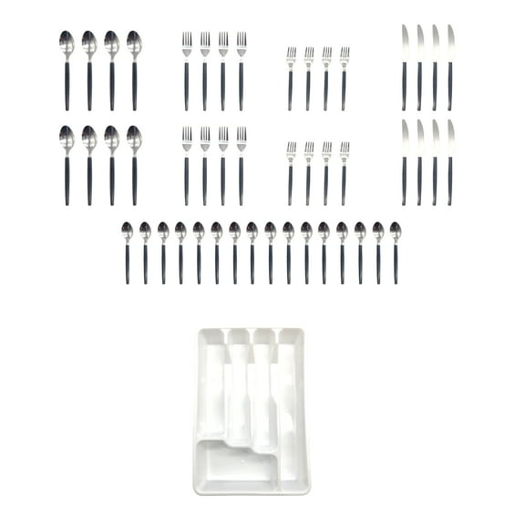 Mainstays 49 Piece Stainless Steel and Plastic Flatware Set with Tray, Blue Cove, Service for 8