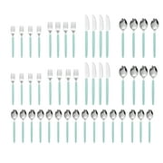 Mainstays 49 Piece Stainless Steel and Plastic Flatware Set with Tray, Teal Blue, Service for 8