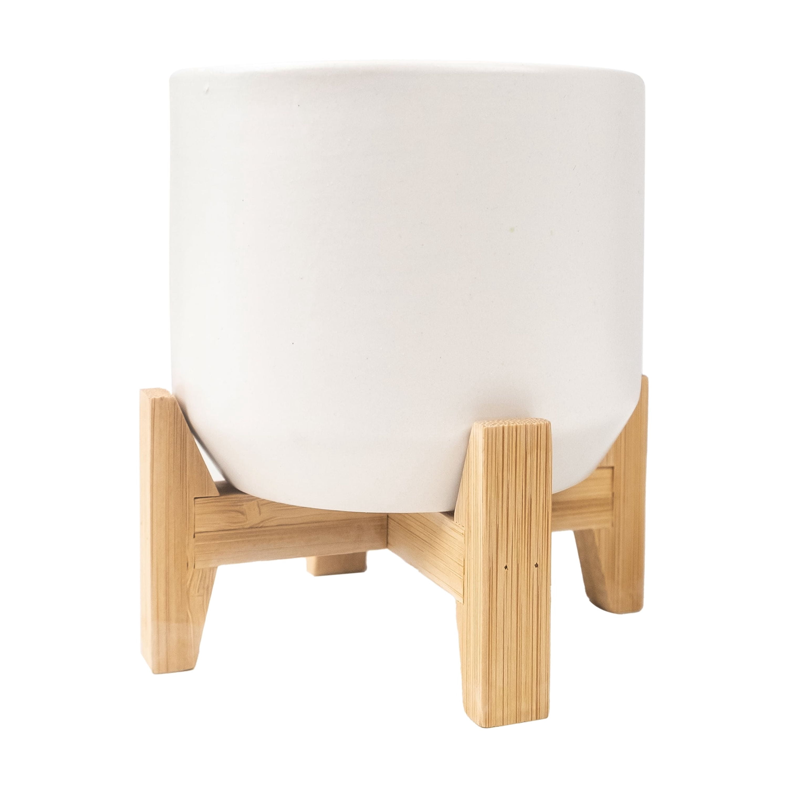 Mainstays 4IN White Ceramic Planter with Bamboo Stand