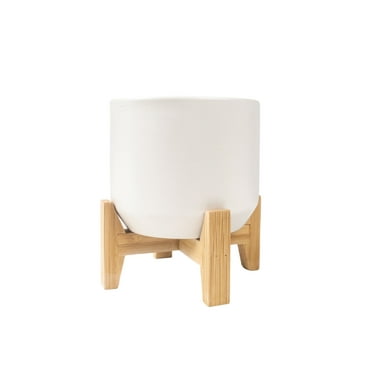 Mainstays 4IN White Ceramic Planter with Bamboo Stand