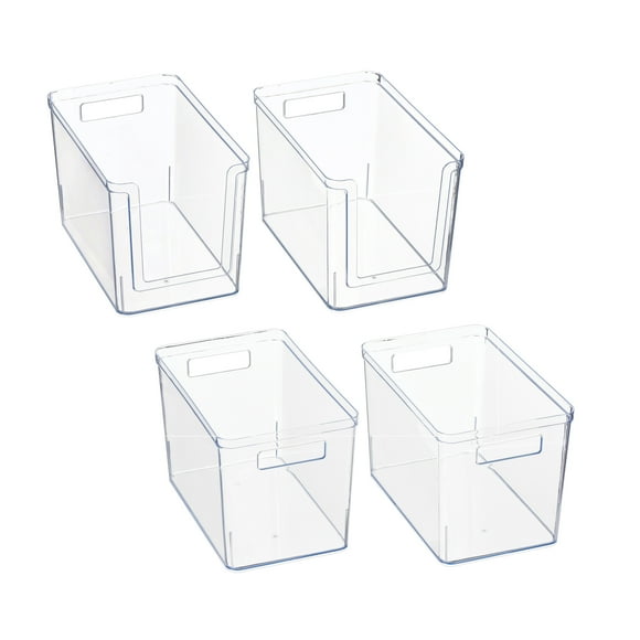 Mainstays 4-Piece Clear Plastic Pantry Storage Bin Organizer Set, Kitchen Cabinet, Fridge, Shelf and Countertop Storage Containers for Pantry Organization