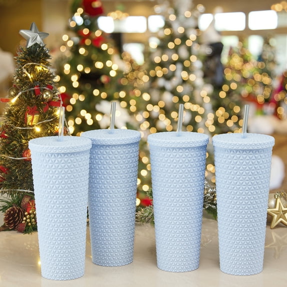 Mainstays 4pk 26oz DW AS Plastic Soft Touch Textured Tumbler, Blue