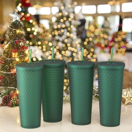 Mainstays 4pk 26oz DW AS Plastic Tinted Matte Textured Tumbler, Green