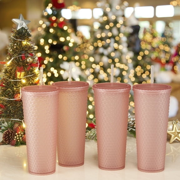 Mainstays 4pk 26oz DW AS Plastic Tinted Matte Textured Tumbler, Pink