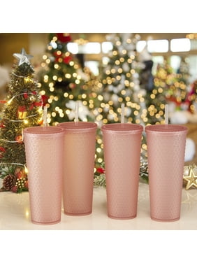 Mainstays 4pk 26oz DW AS Plastic Tinted Matte Textured Tumbler, Pink