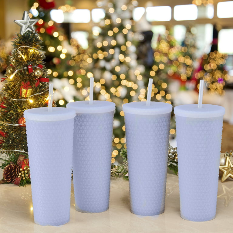 Mainstays 4pk 26oz DW AS Plastic Soft Touch Textured Tumbler with Straw,  White