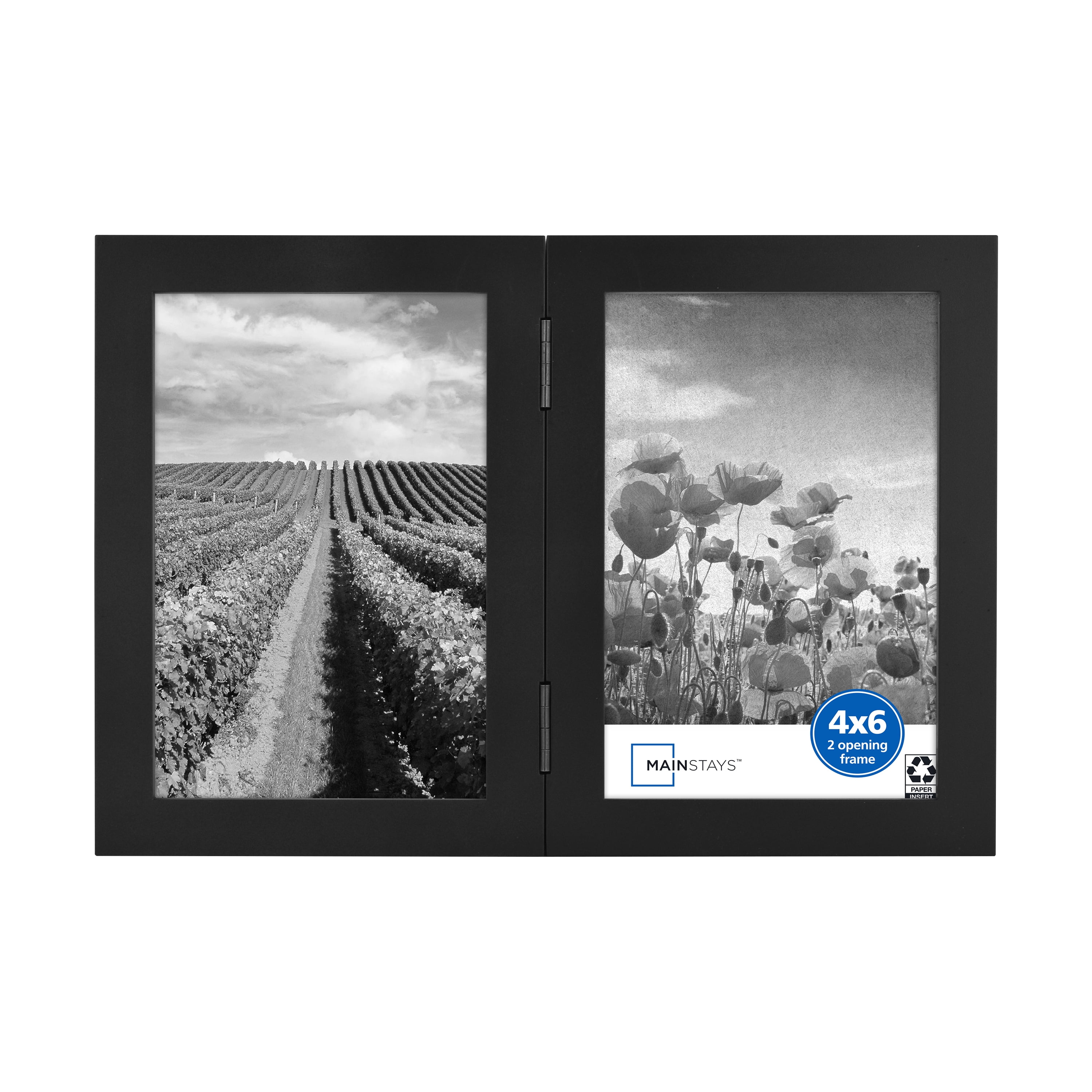 Mainstays 4x6 2Opening Hinged Folding Tabletop Picture Frame, Black