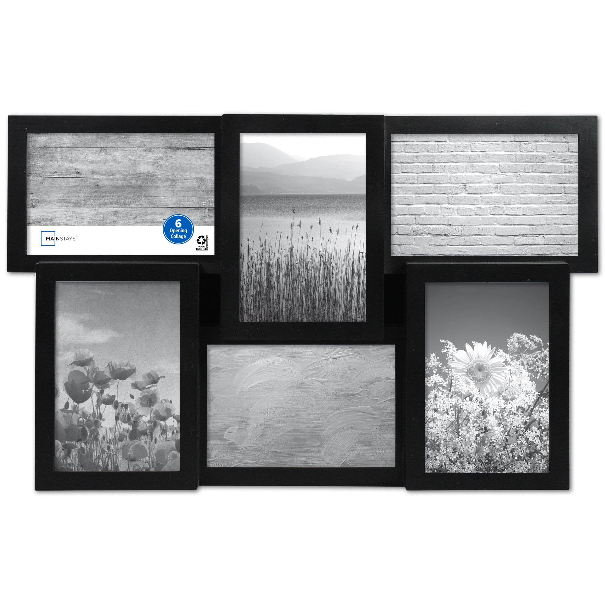 Walden Wooden Picture Frame, White Collage Mat, six 4x6 Glass