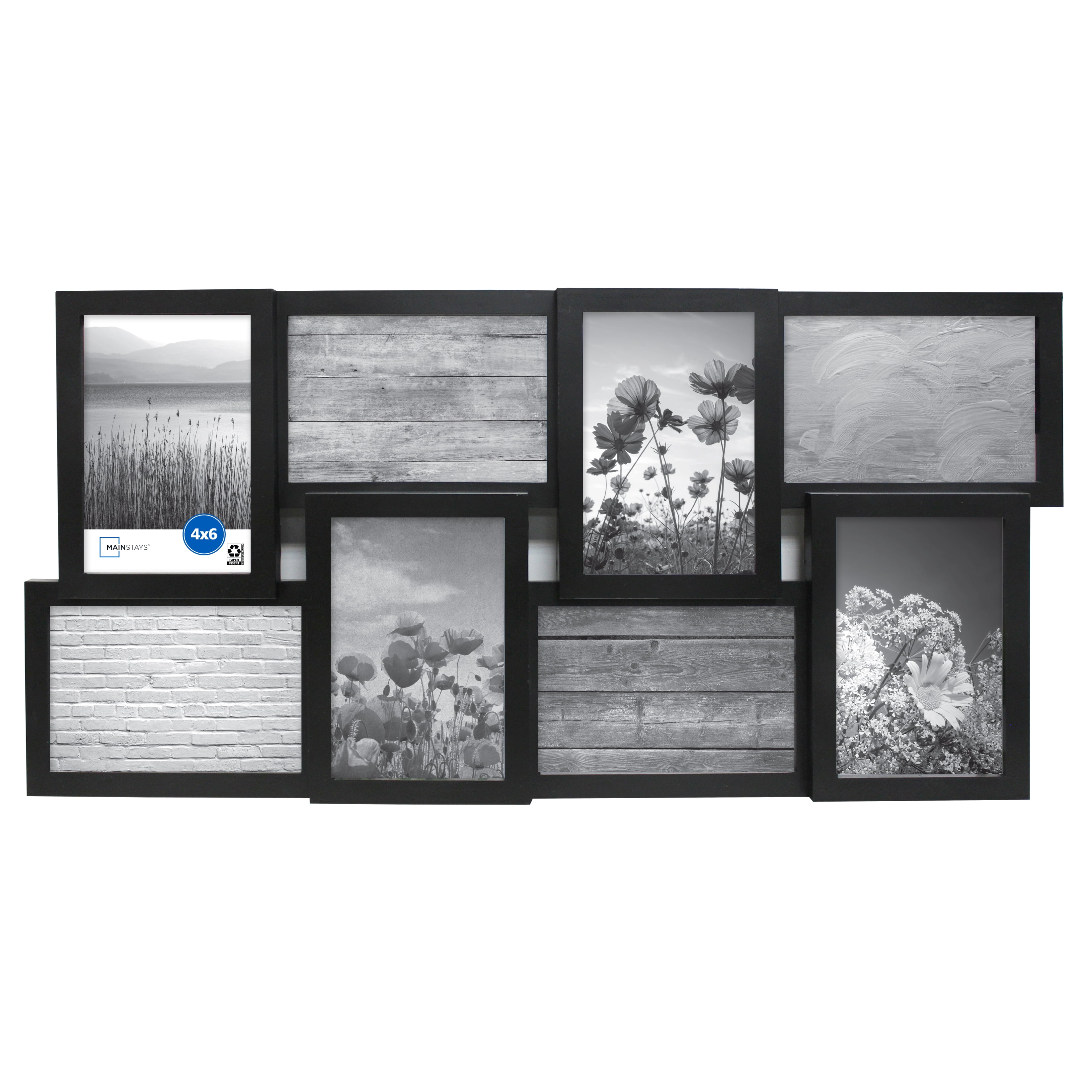 16x20 Collage Picture Frame with 8 Opening Mat for 4x6 Photos Silver/Black