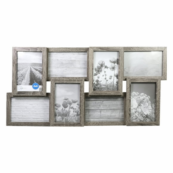 Mainstays 4x6 8-Opening Linear Gallery Collage Picture Frame, Rustic Gray