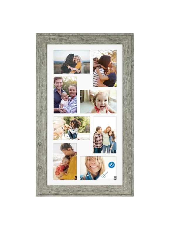 Mainstays 4x6 8-Opening Matted Wall Collage Picture Frame, Rustic Gray