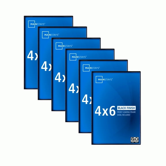 Mainstays 4x6 Black Front Load Gallery Picture Frame, Set of 6